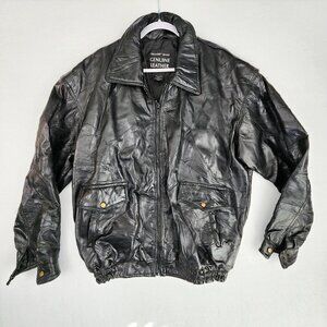 Vintage Maxam Genuine Lambskin Leather Jacket Size 2X Lined Black Bomber Mosiac